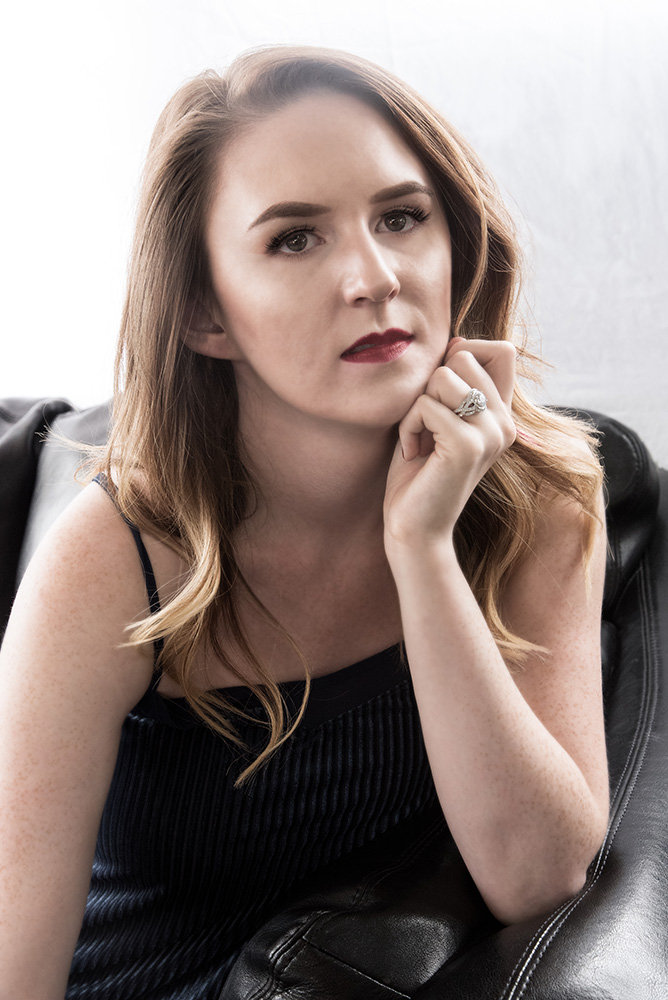 Red hair girl with red lipstick wearing Purvis diamond engagement ring. Alyssa Bryn Photography. Bryssa. Bryssa Blog.